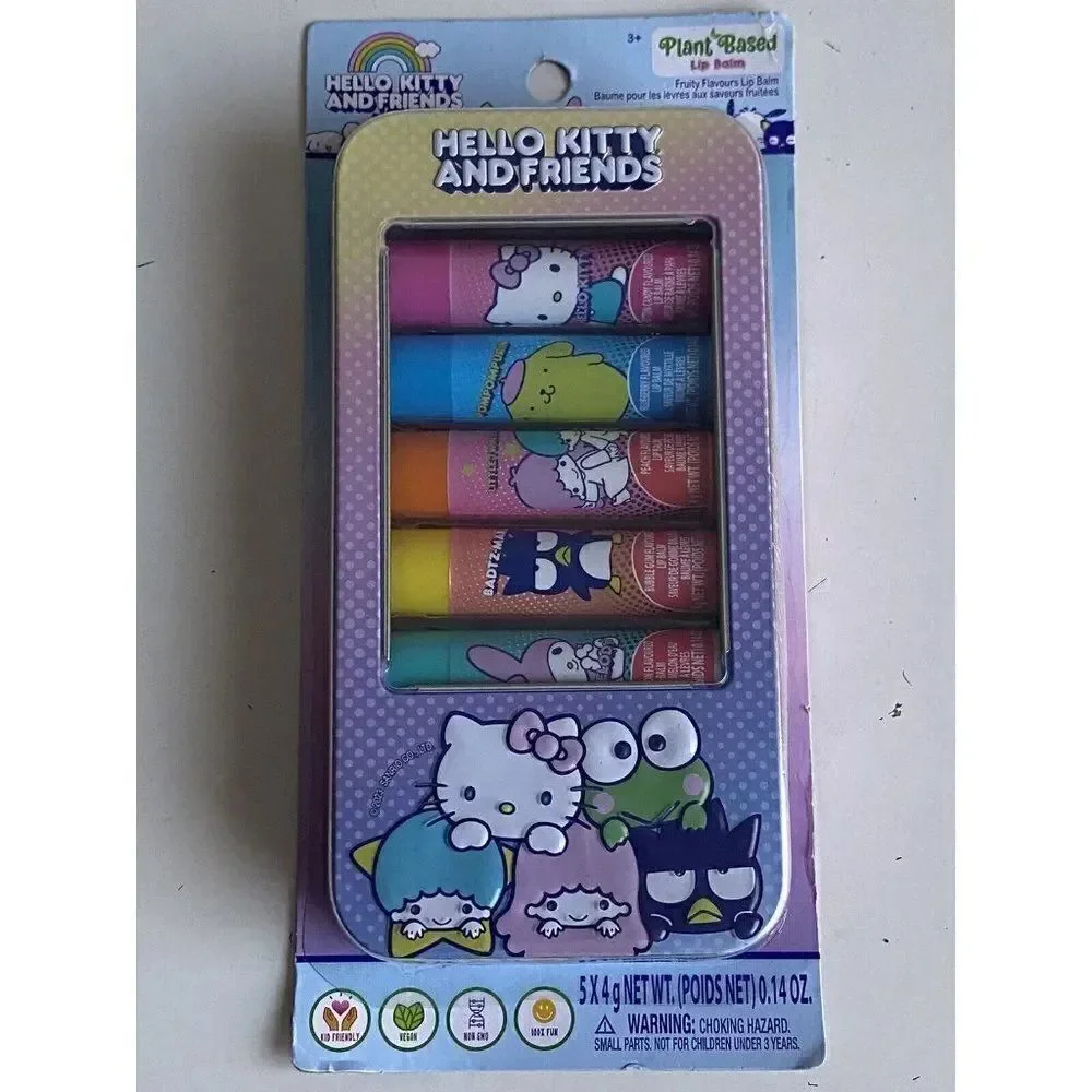 5 Pack Sanrio Hello Kitty and Friends Flavored‎ Lip Balm & Tin Set Plant Based